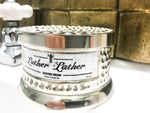 whipped shave cream in hammer finish mug for luxury shaving